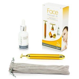 NIB 24K Gold Plated Electric Face Massager Roller Bar Dark Eye Circles Fine Line